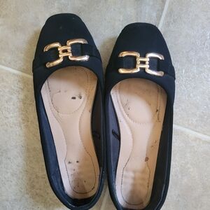 Women’s Black Ballet Flats with Gold Accent